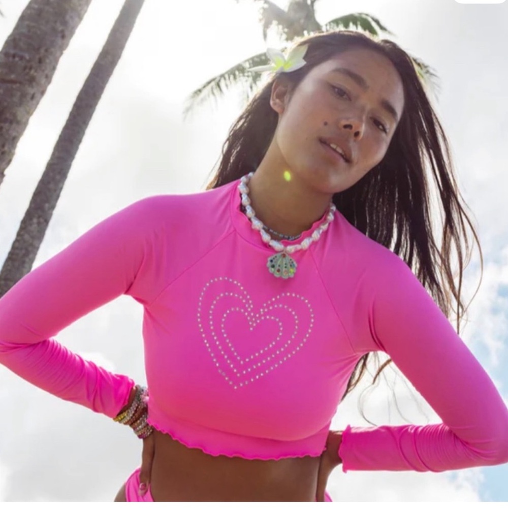 New NWT loveshackfancy RHINESTONE LONG SLEEVE RASHGUARD